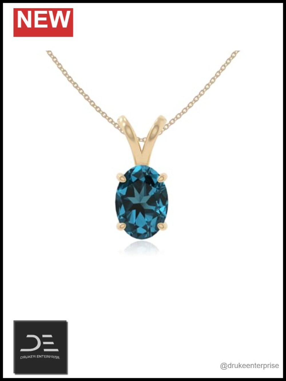 London Blue Topaz Oval Pendant Necklace 18K Yellow Gold Vermeil V Bale